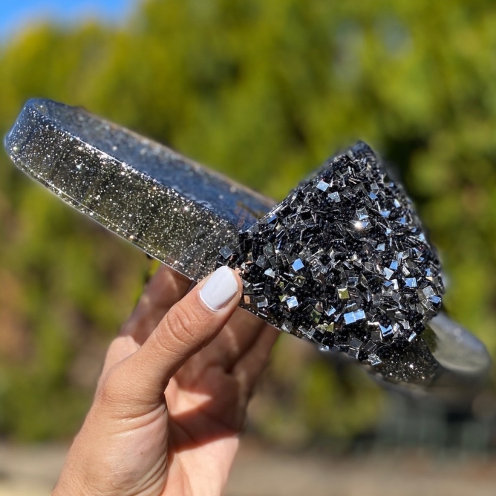 Cute Black Embellished Chunky Glitter Jelly Sli…